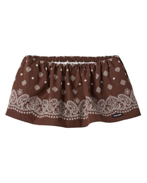 Bandana cotton poplin miniskirt in brown .